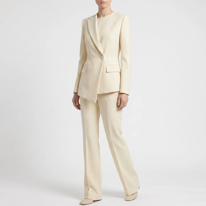 Women's Asymmetric Blazer and Flared Trousers Set - Modern Office Suit