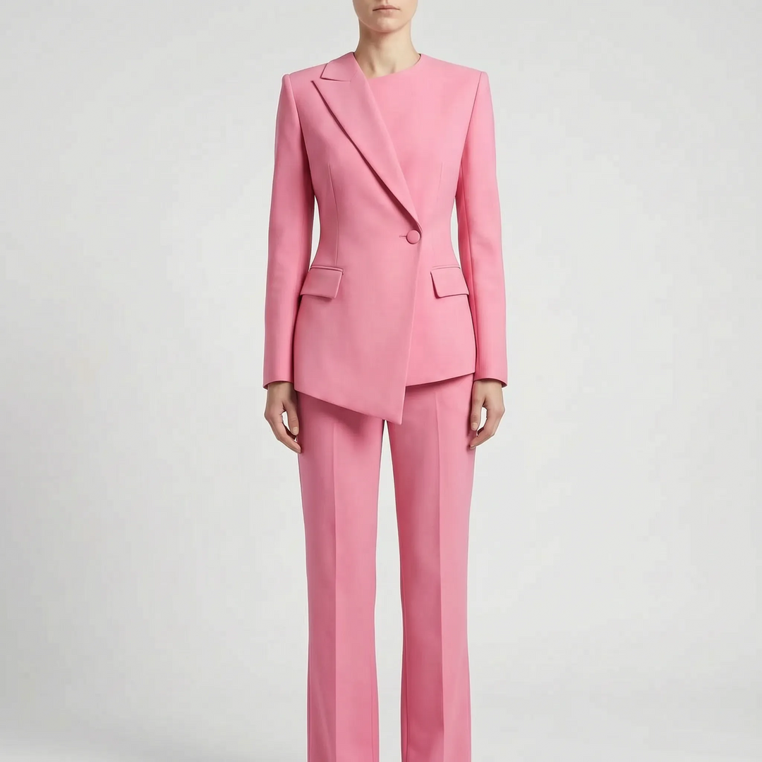 Women's Asymmetric Blazer and Flared Trousers Set - Modern Office Suit
