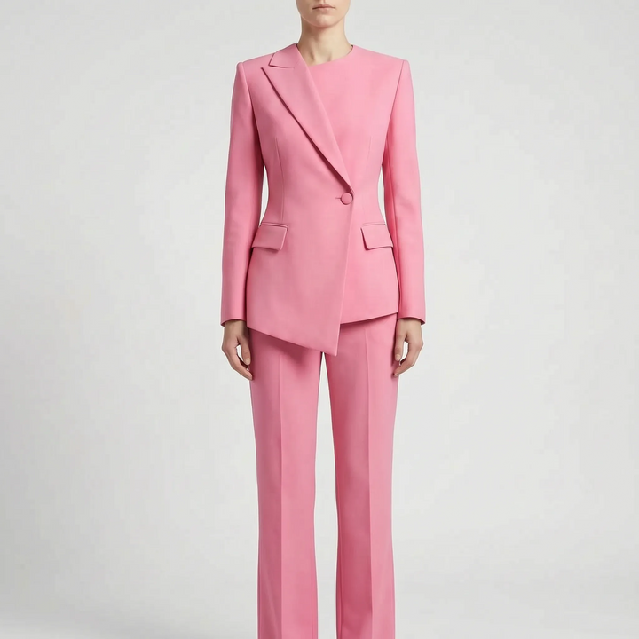 Women's Asymmetric Blazer and Flared Trousers Set - Modern Office Suit