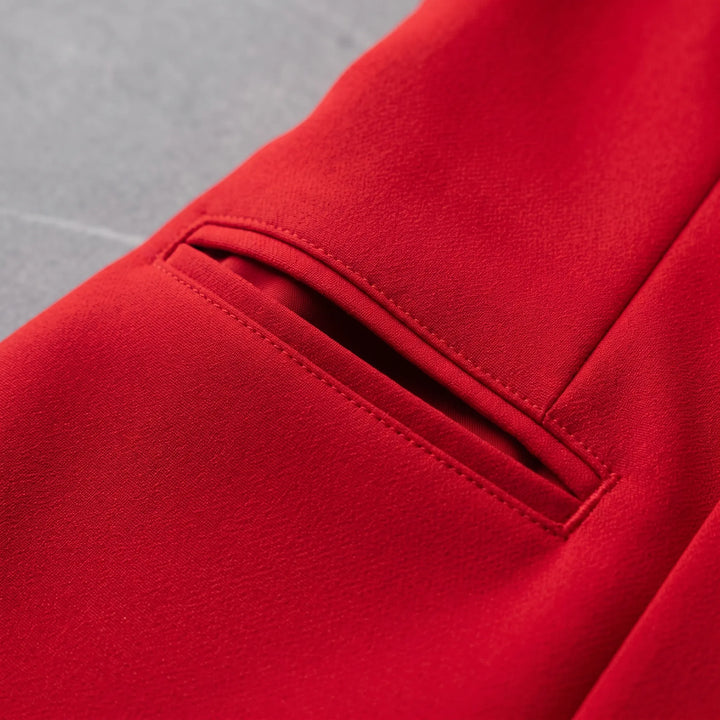 Red Wide Leg Wrap Pant Suit with Adjustable Sash Belt
