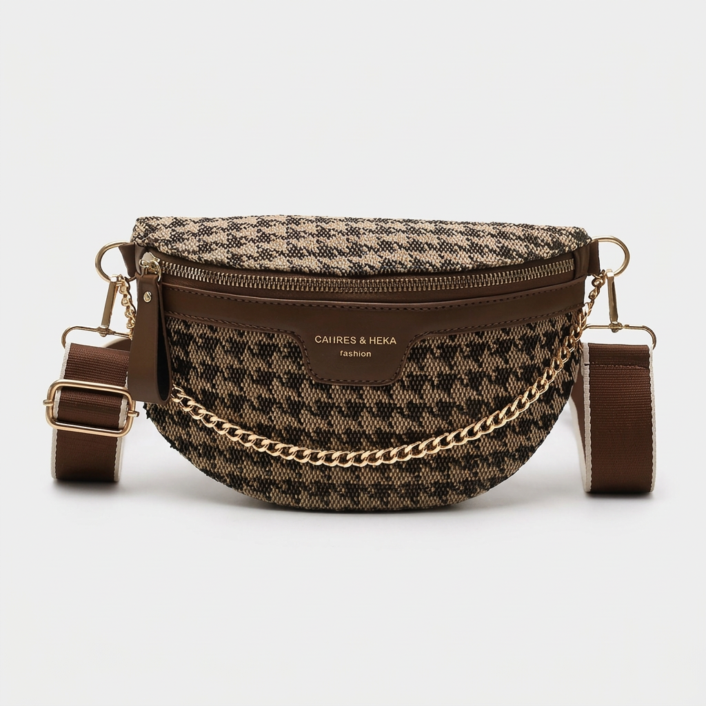 Wren – Houndstooth Crossbody Belt Bag, Wide Strap