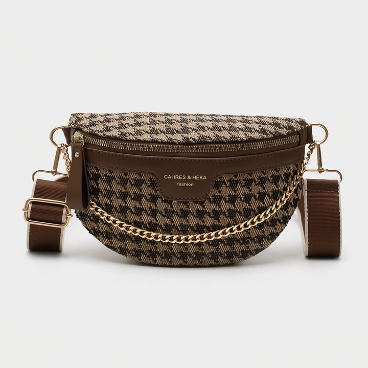 Wren – Houndstooth Crossbody Belt Bag, Wide Strap