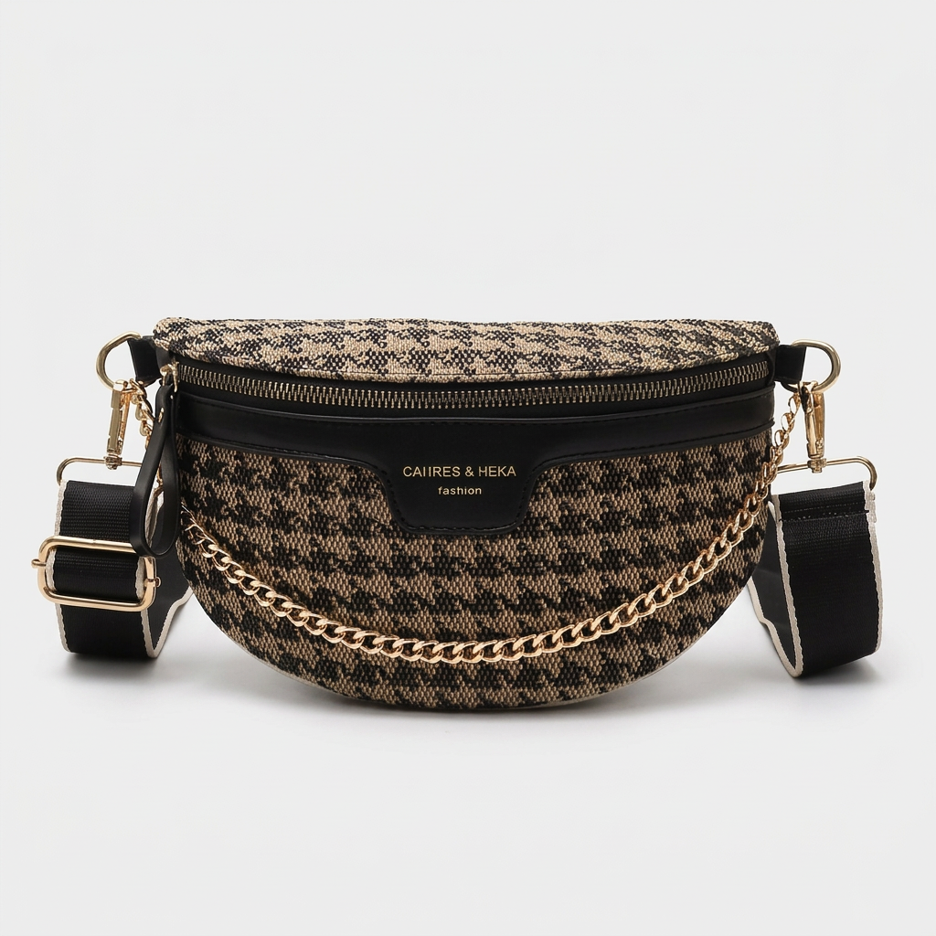 Wren – Houndstooth Crossbody Belt Bag, Wide Strap