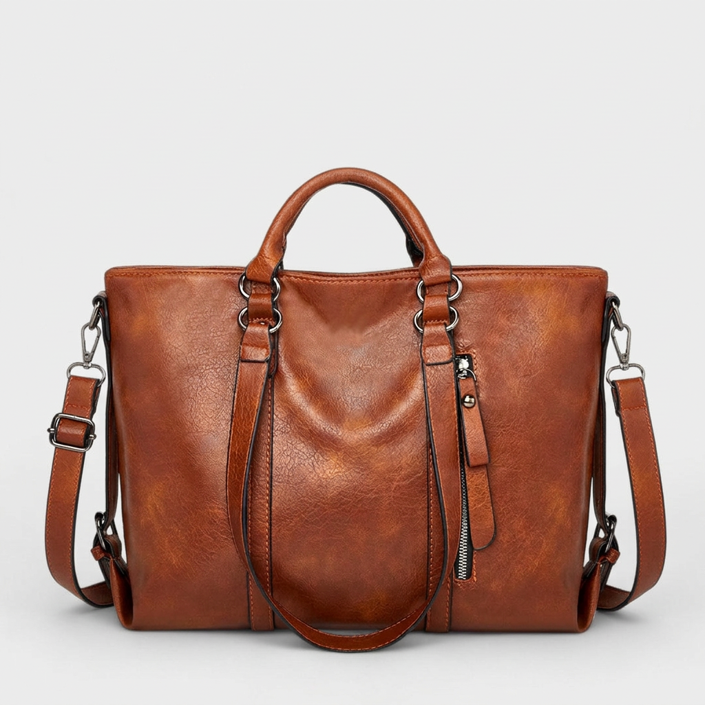 Wren – Large Vegan Leather Work Tote Bag with Crossbody Strap