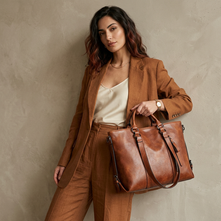 Wren – Large Vegan Leather Work Tote Bag with Crossbody Strap