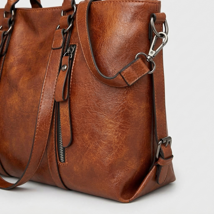 Wren – Large Vegan Leather Work Tote Bag with Crossbody Strap