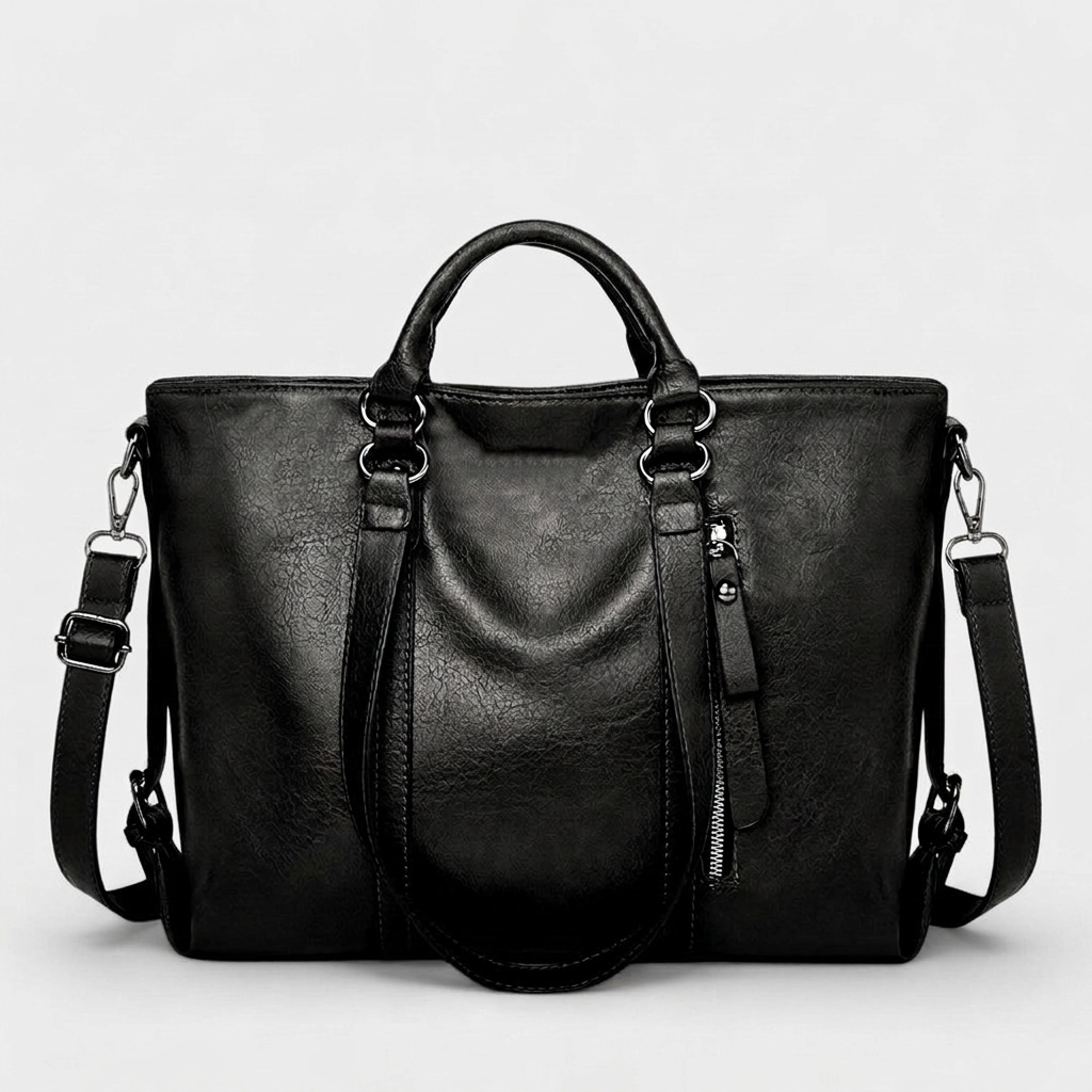 Wren – Large Vegan Leather Work Tote Bag with Crossbody Strap