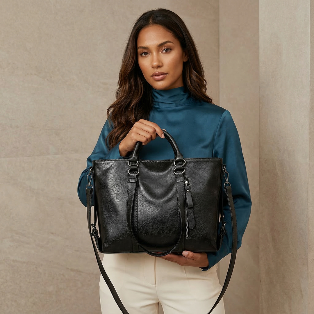 Wren – Large Vegan Leather Work Tote Bag with Crossbody Strap