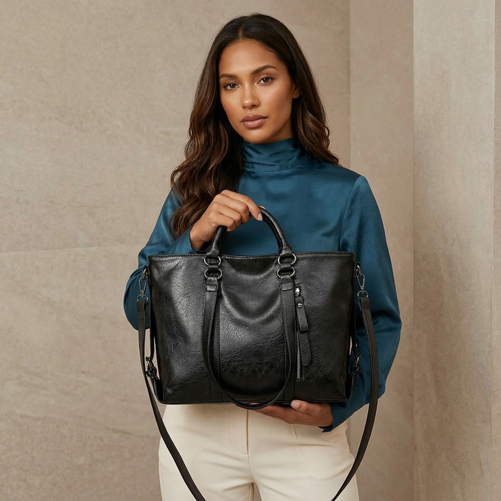 Wren – Large Vegan Leather Work Tote Bag with Crossbody Strap