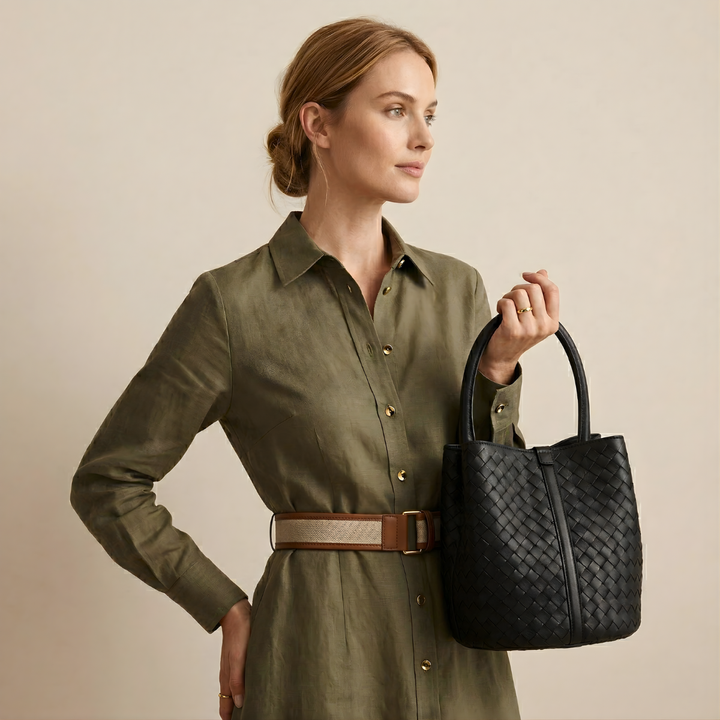 Wren – Woven Sheepskin Leather Shoulder Bucket Bag