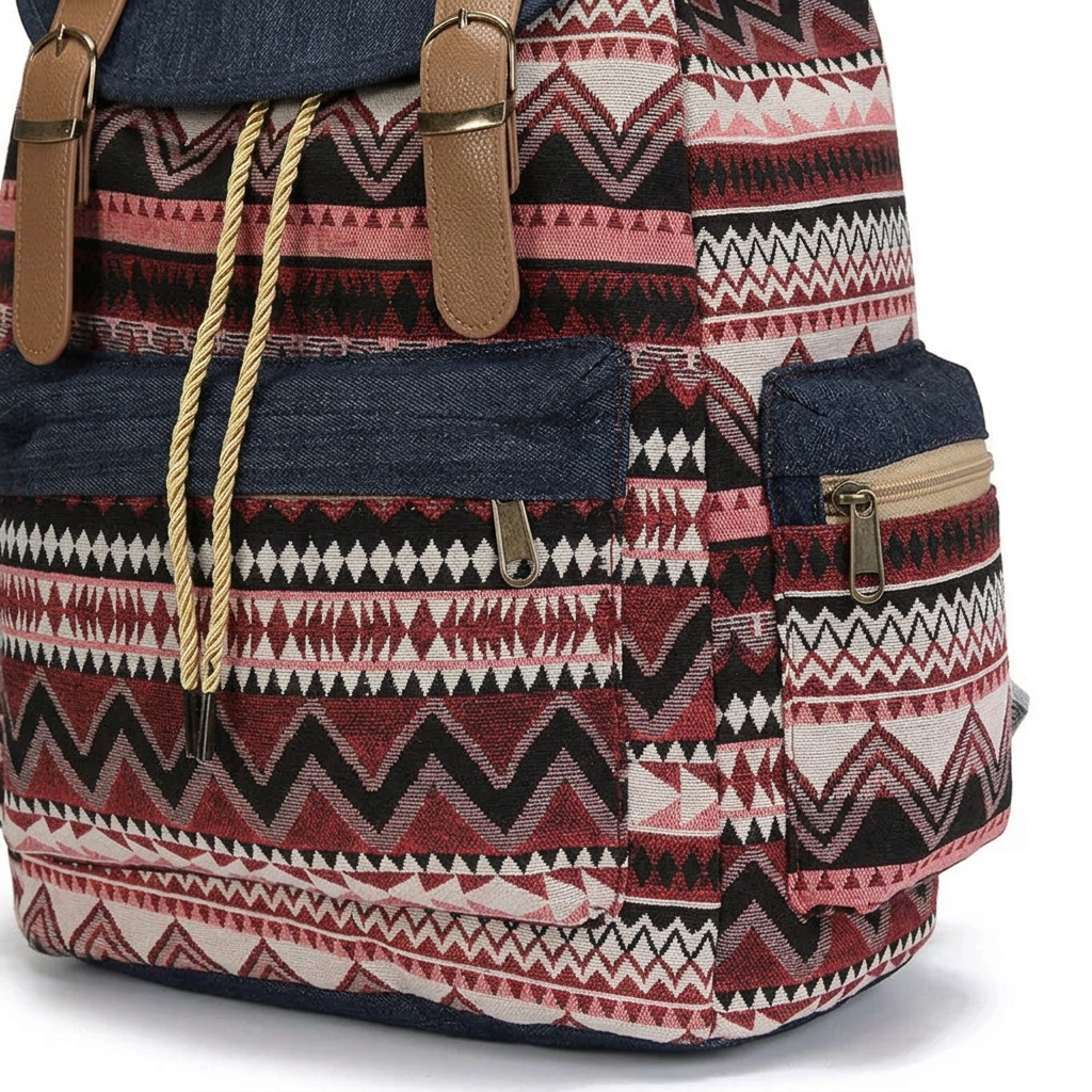 Zara – Boho Canvas Backpack for Women, Ethnic Print