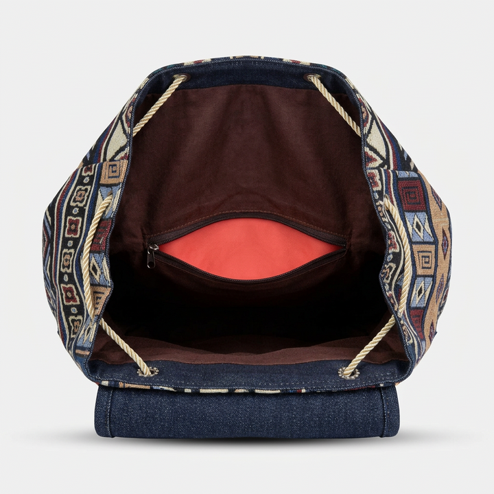 Zara – Boho Canvas Backpack for Women, Ethnic Print