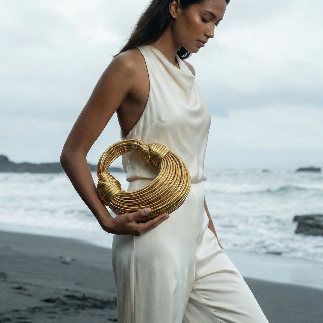 Demi – Metallic Cord Top Handle Evening Bag with Knot Detail