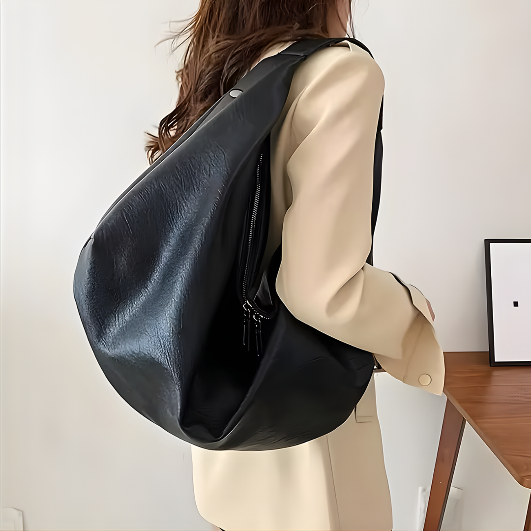 Zella – Large Vegan Cowhide Hobo Bag, Slouchy Shoulder Bag