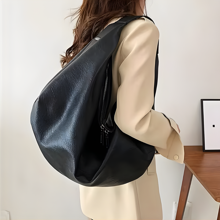 Zella – Large Vegan Cowhide Hobo Bag, Slouchy Shoulder Bag