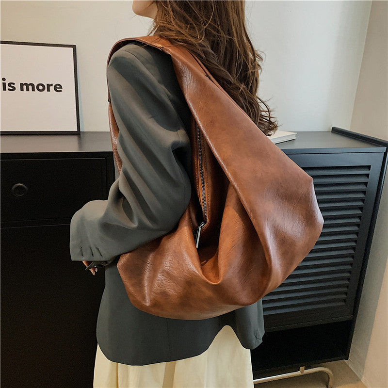 Zella – Large Vegan Cowhide Hobo Bag, Slouchy Shoulder Bag