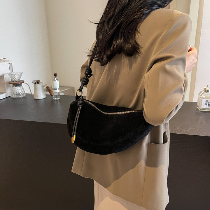 Nora – Suede Crossbody Shoulder Bag, Small Dumpling Bag