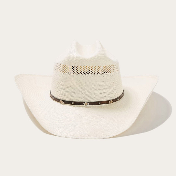 Premium Ventilated Straw Cowboy Hat with Leather Band and Silver Accents