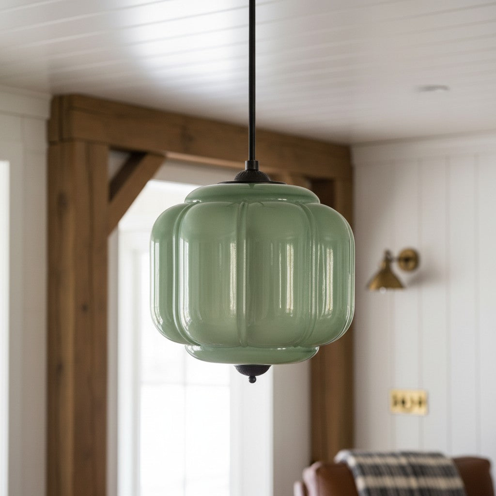 Lumi Vintage Milk Glass Oiled Brass Eloise Pendant Light