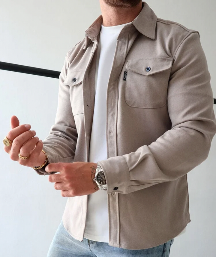 Casual Men's Shirt Jacket with Button Closure and Chest Pockets