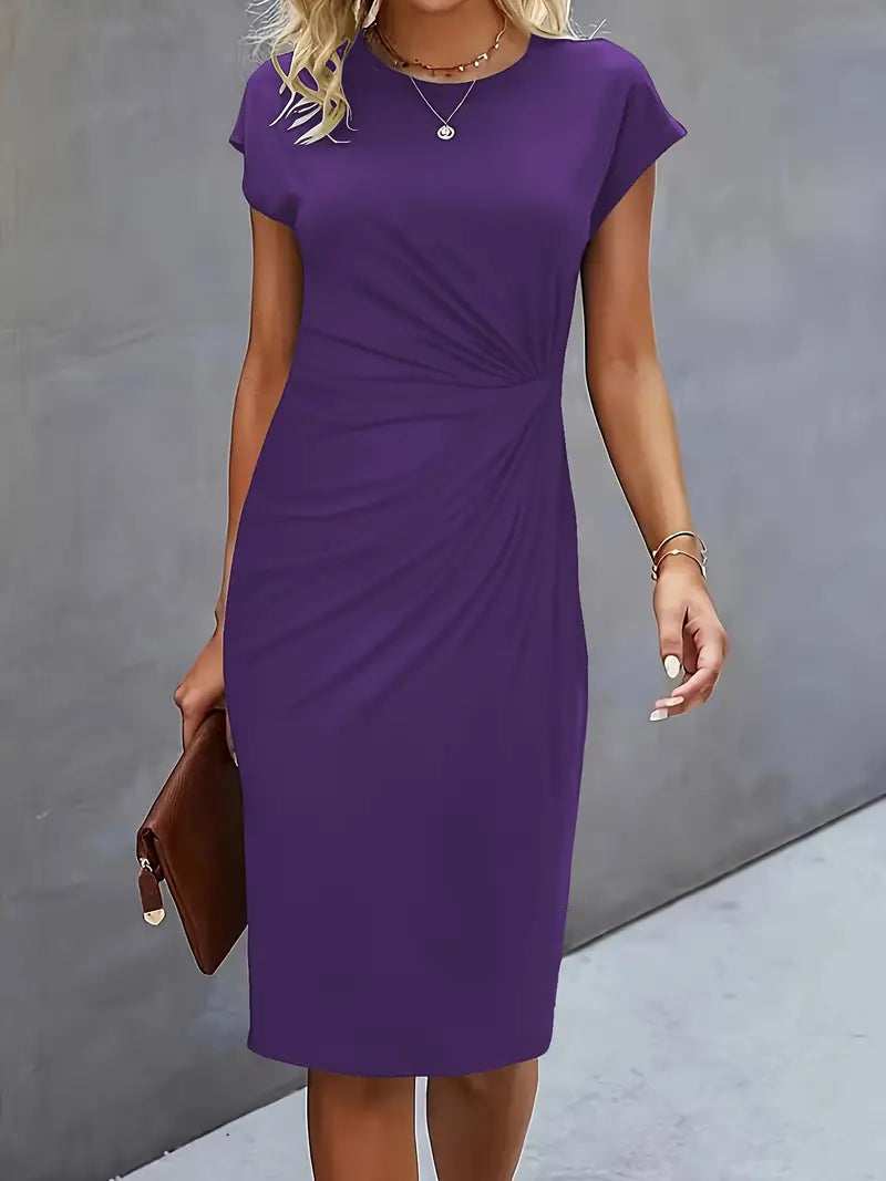 Midi Dress Women Round Neck Tailored Wedding Guest