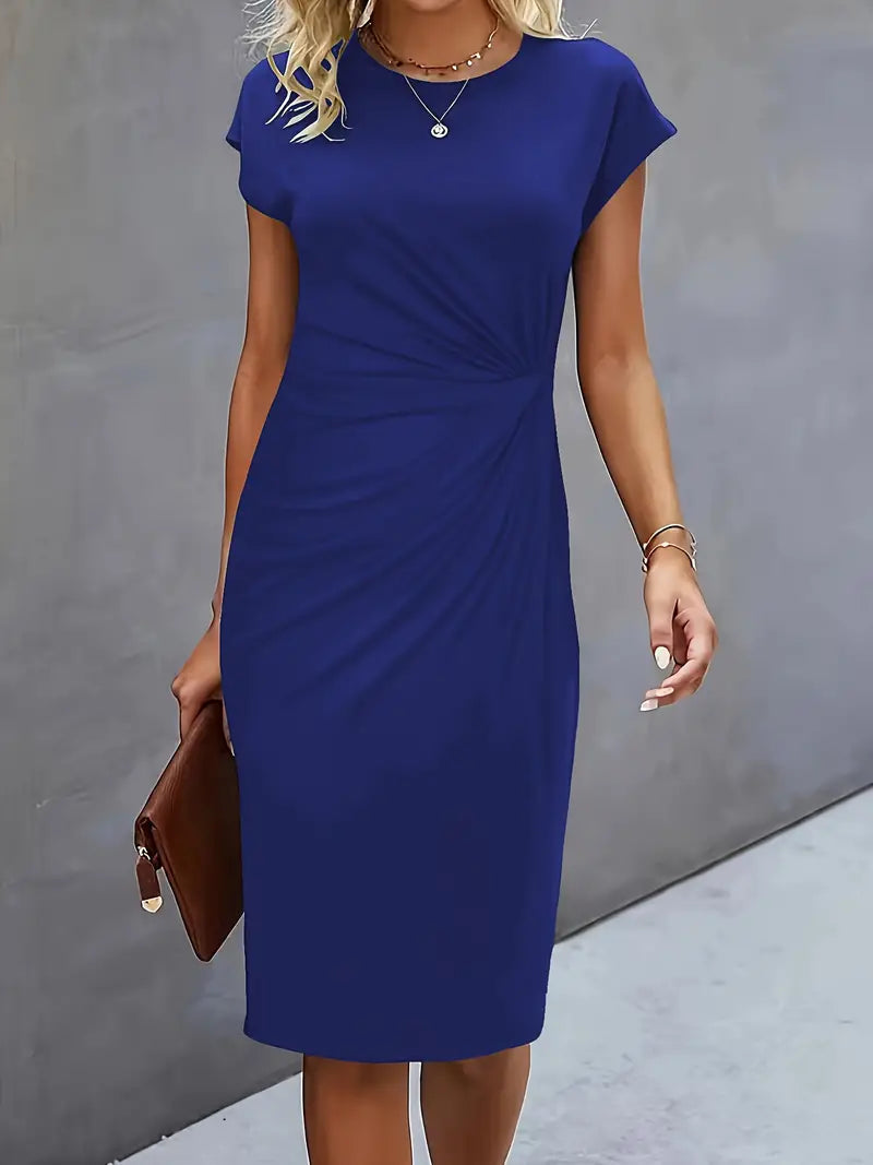 Midi Dress Women Round Neck Tailored Wedding Guest