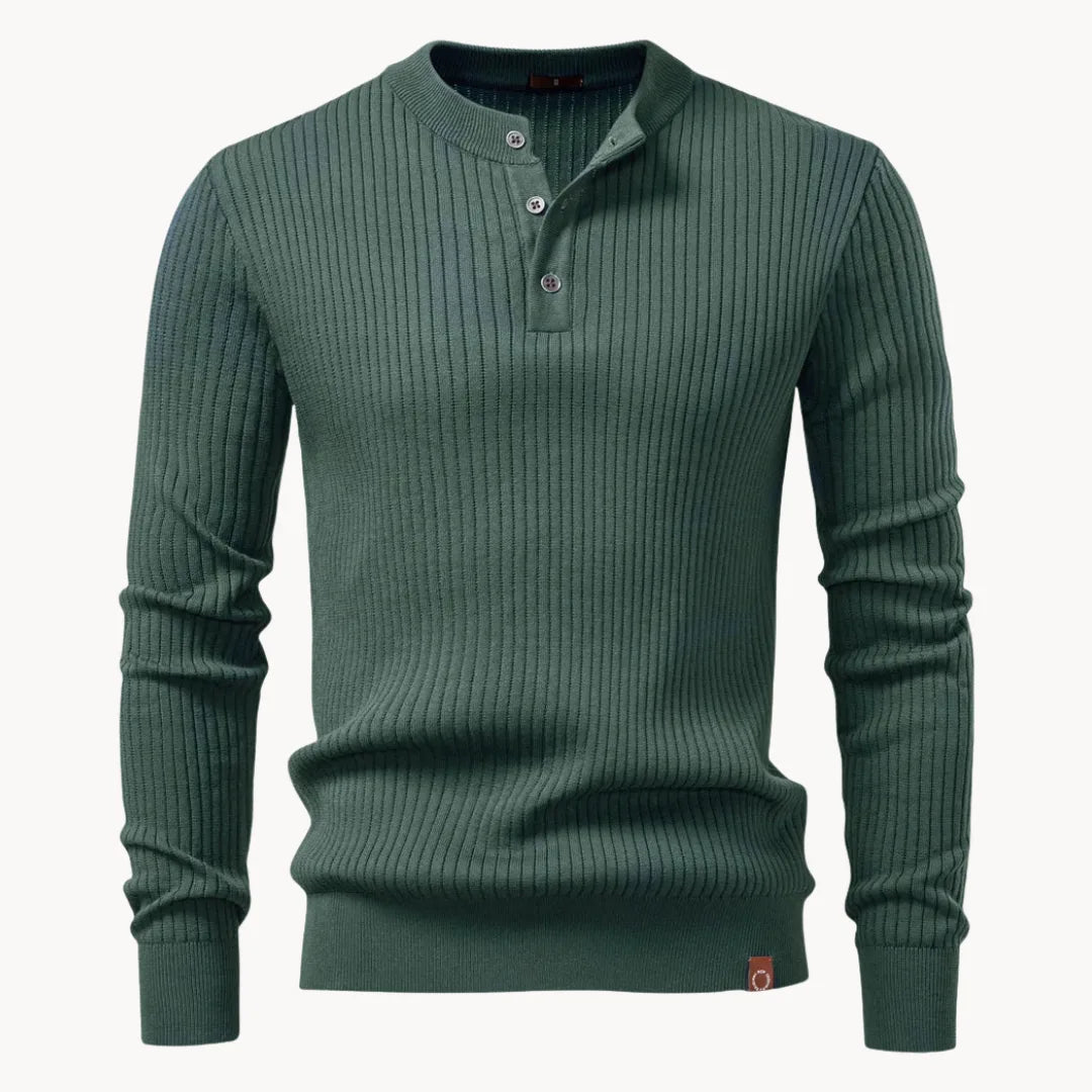 Men's Sweater with Round Neck and Button Closure for Daily Use