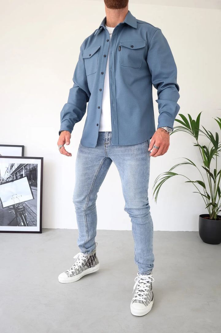 Men's Overshirt Jacket with Chest Pockets - Spring Autumn Casual Lightweight