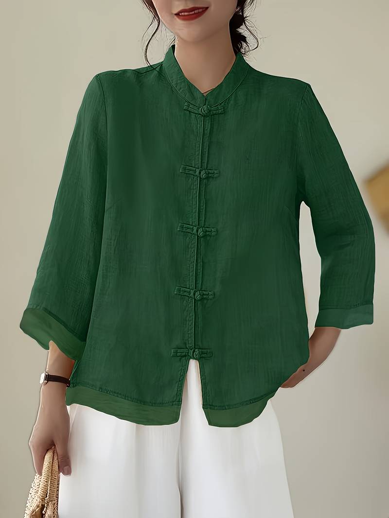 LinenGrace Women's Mandarin Collar Linen Button Blouse