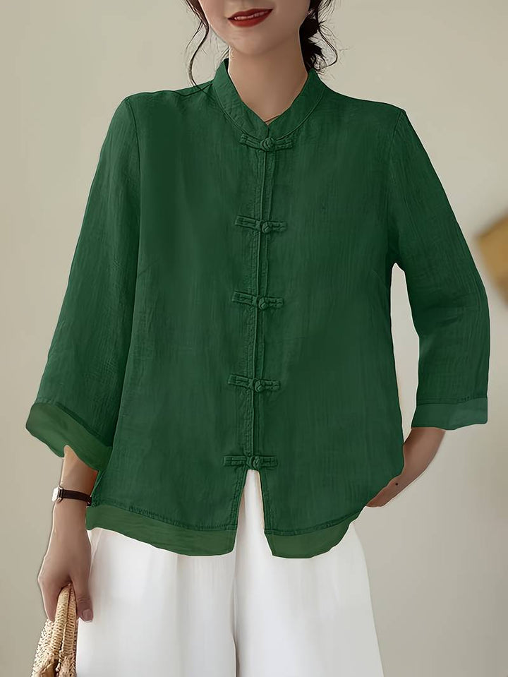 LinenGrace Women's Mandarin Collar Linen Button Blouse