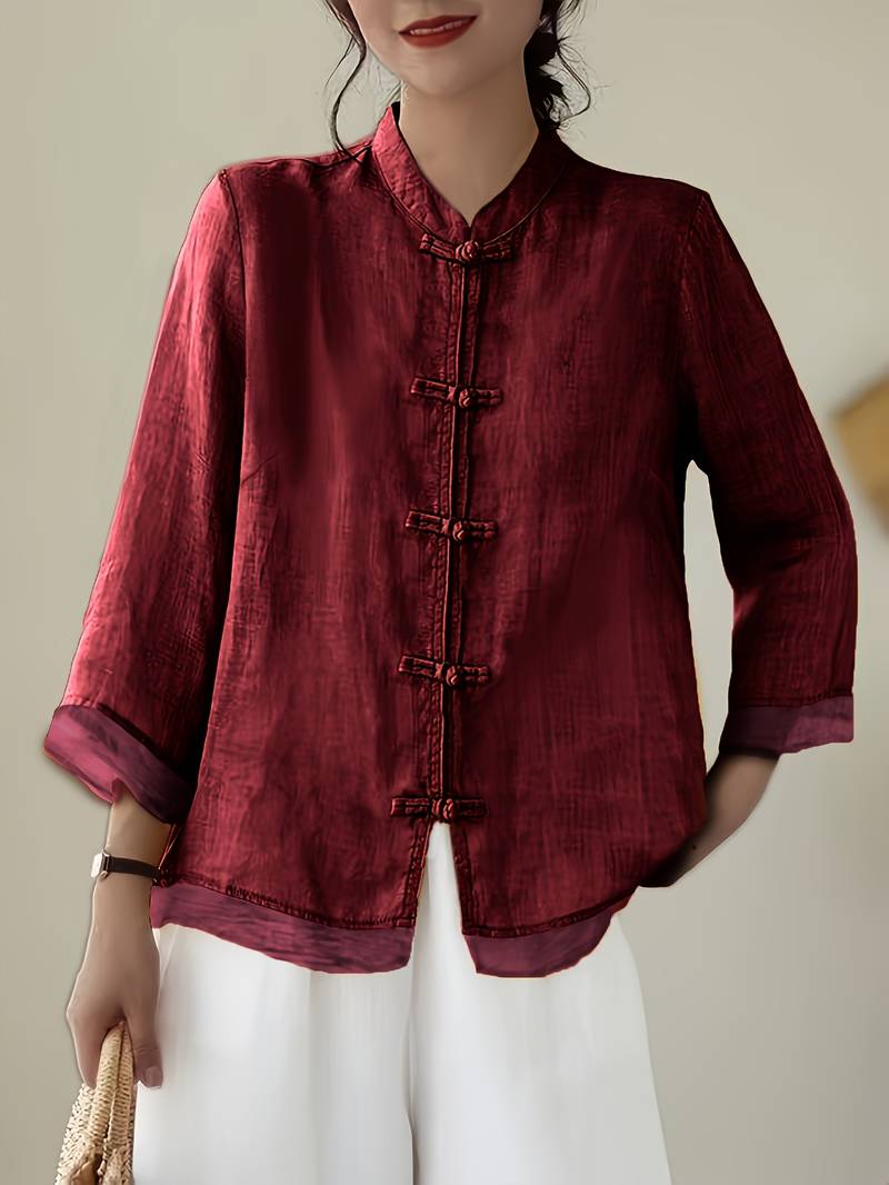 LinenGrace Women's Mandarin Collar Linen Button Blouse