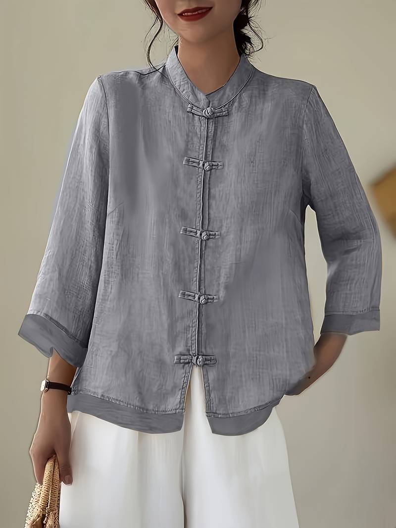 LinenGrace Women's Mandarin Collar Linen Button Blouse