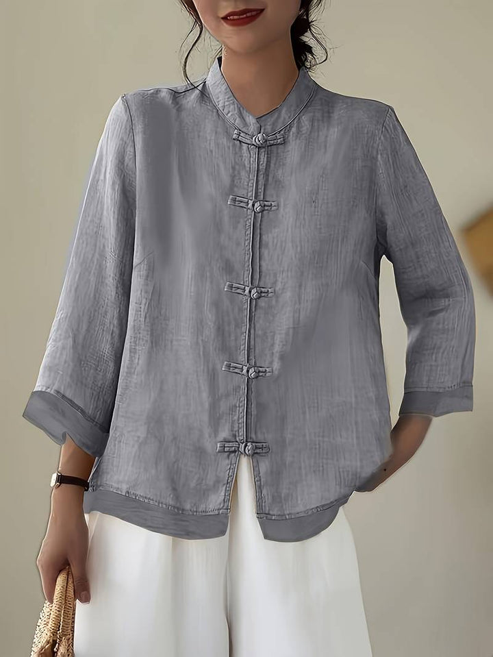LinenGrace Women's Mandarin Collar Linen Button Blouse