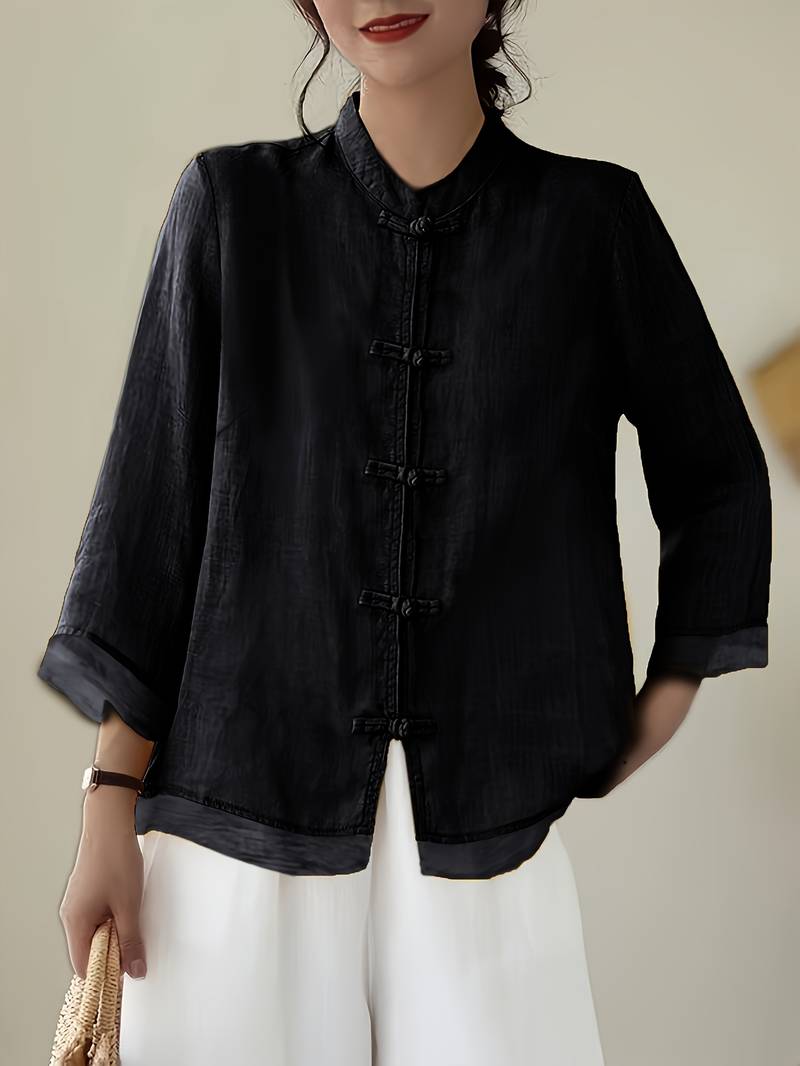 LinenGrace Women's Mandarin Collar Linen Button Blouse