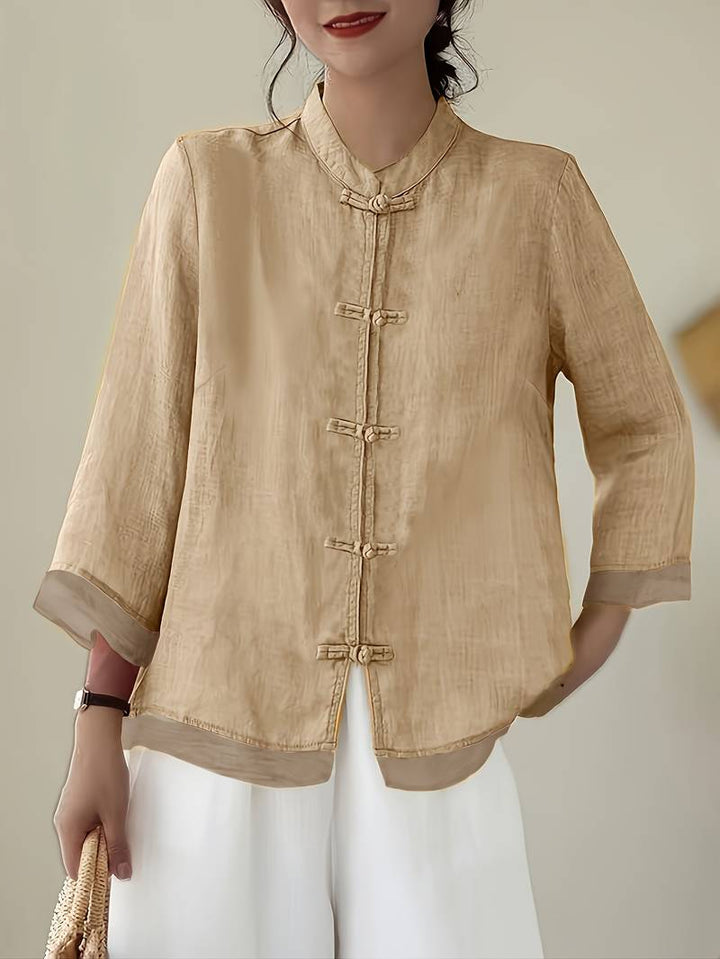 LinenGrace Women's Mandarin Collar Linen Button Blouse