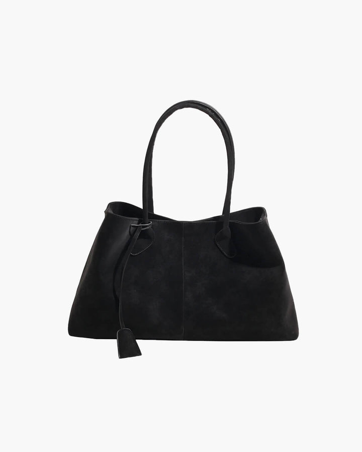 Sloane – Large Suede Shoulder Bag, Women's Work Tote Bag with Tie Detail