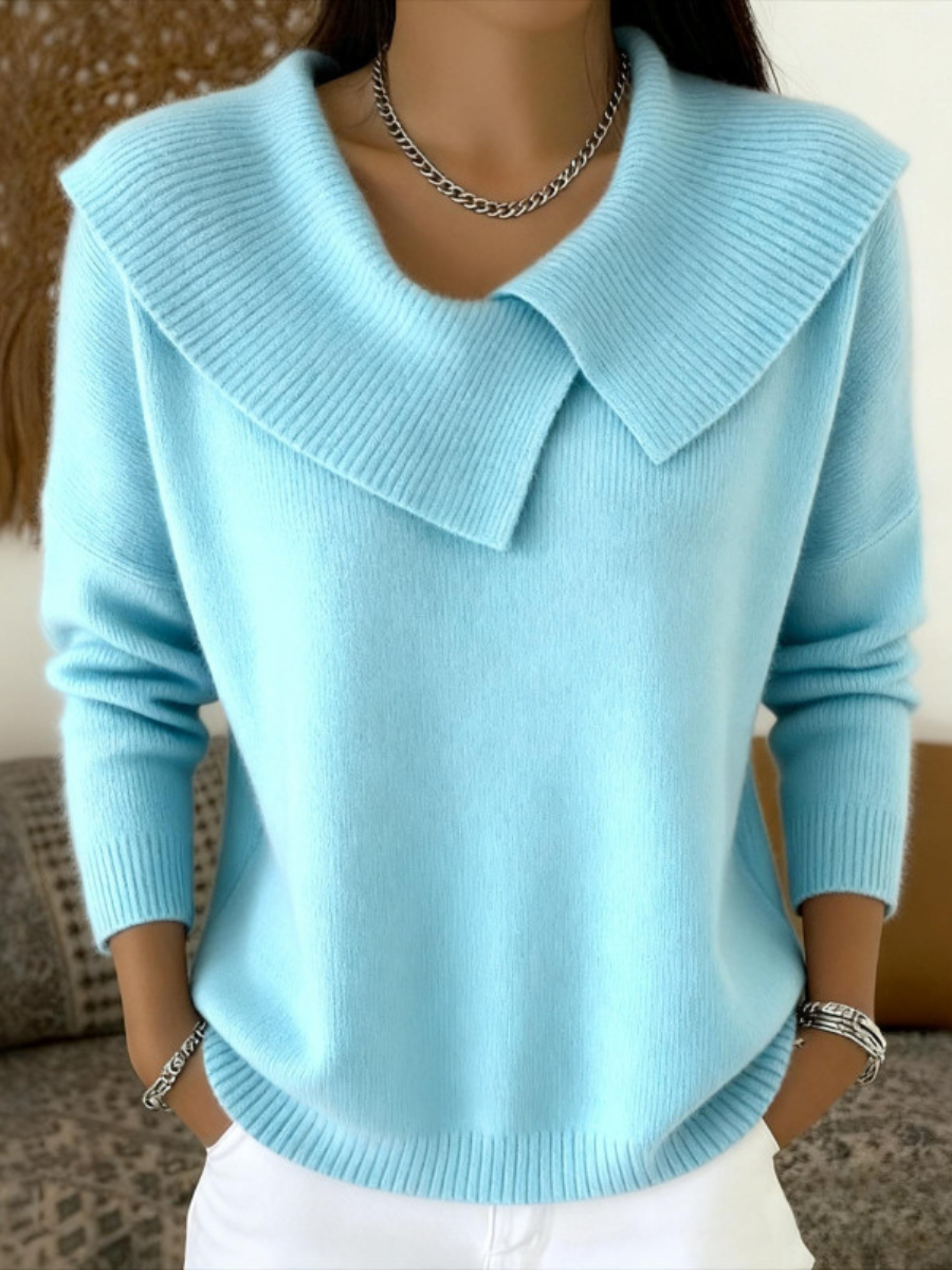 Aldene | Women's Collared Knit Sweater — Wide Fold-Over Collar Pullover in 7 Colors | Westmere