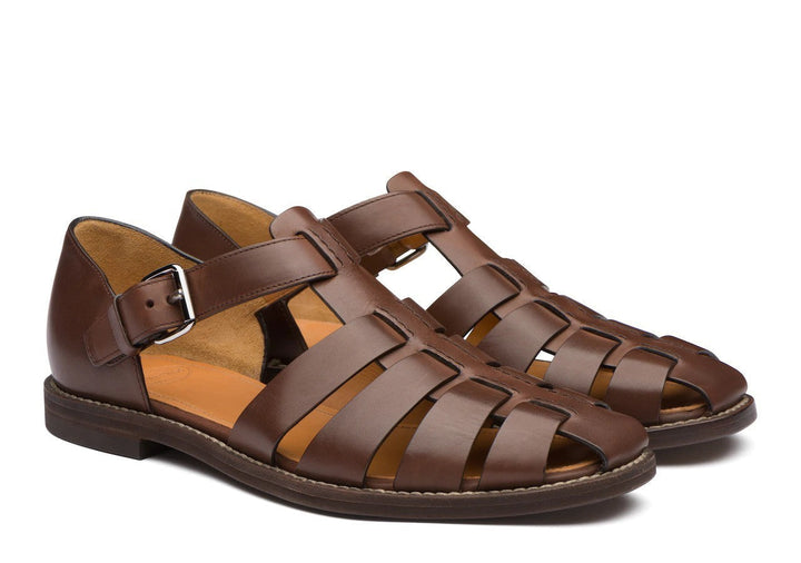 Men's Leather Closed Toe Summer Sandals with Buckle