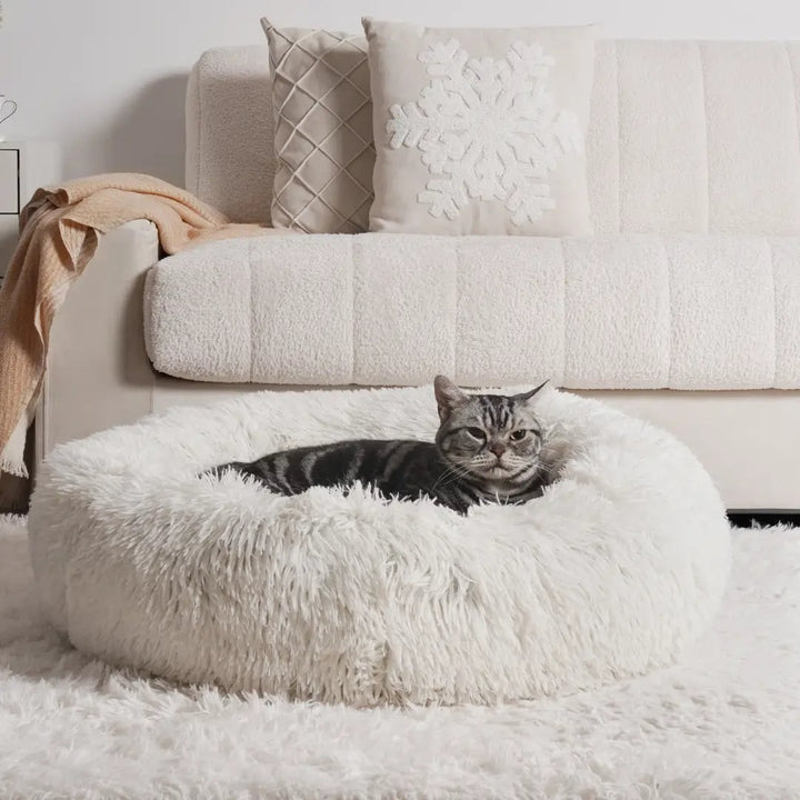 Cozy Round Plush Pet Bed for Cats and Small Pets