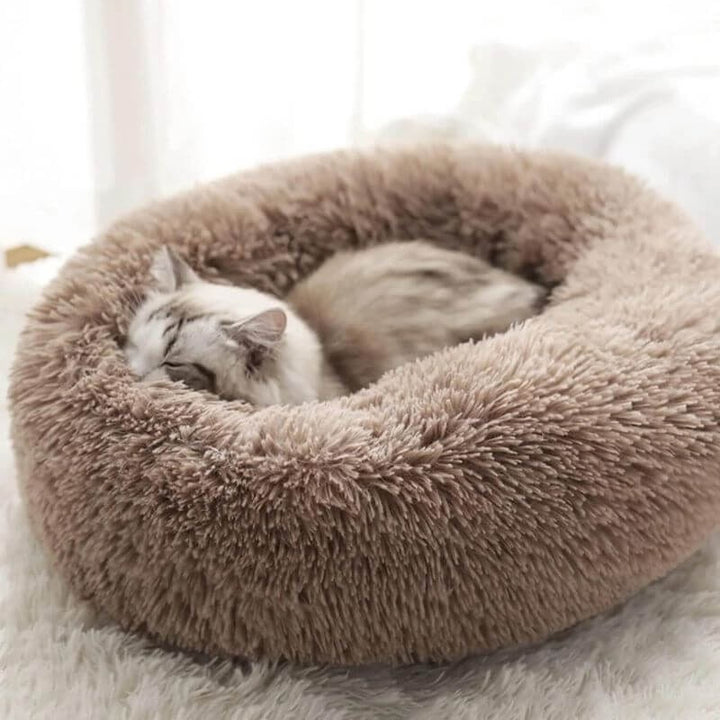 Cozy Round Plush Pet Bed for Cats and Small Pets