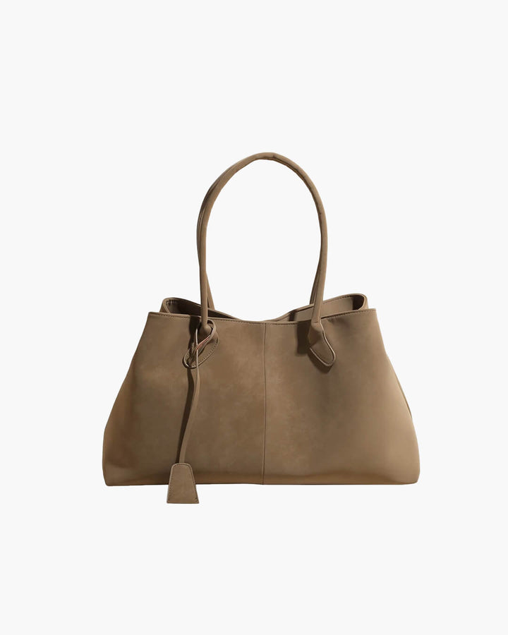 Sloane – Large Suede Shoulder Bag, Women's Work Tote Bag with Tie Detail