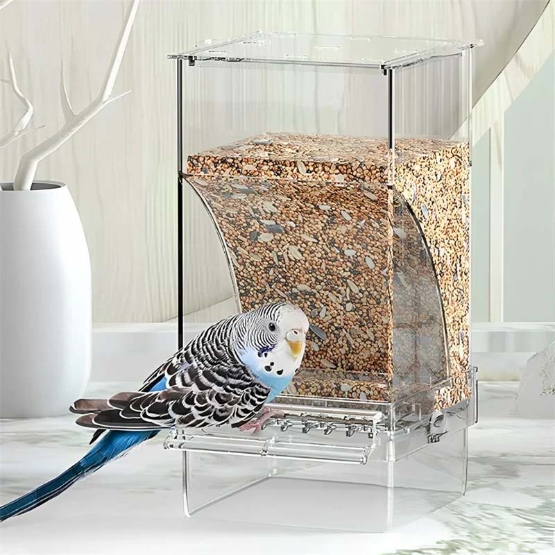 Clear Automatic Pet Bird Feeder with No-Spill Design