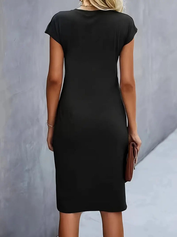 Midi Dress Women Round Neck Tailored Wedding Guest