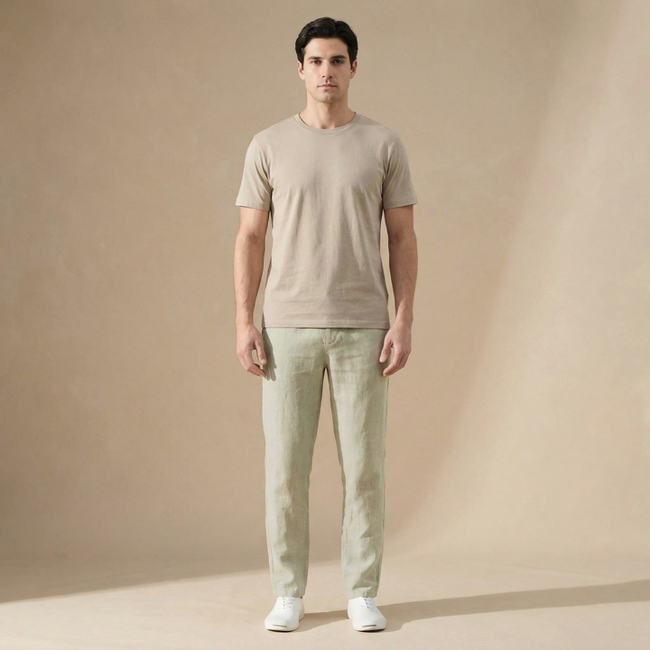 Linen Summer Pants Men Regular Fit Breathable Material Elastic Waist