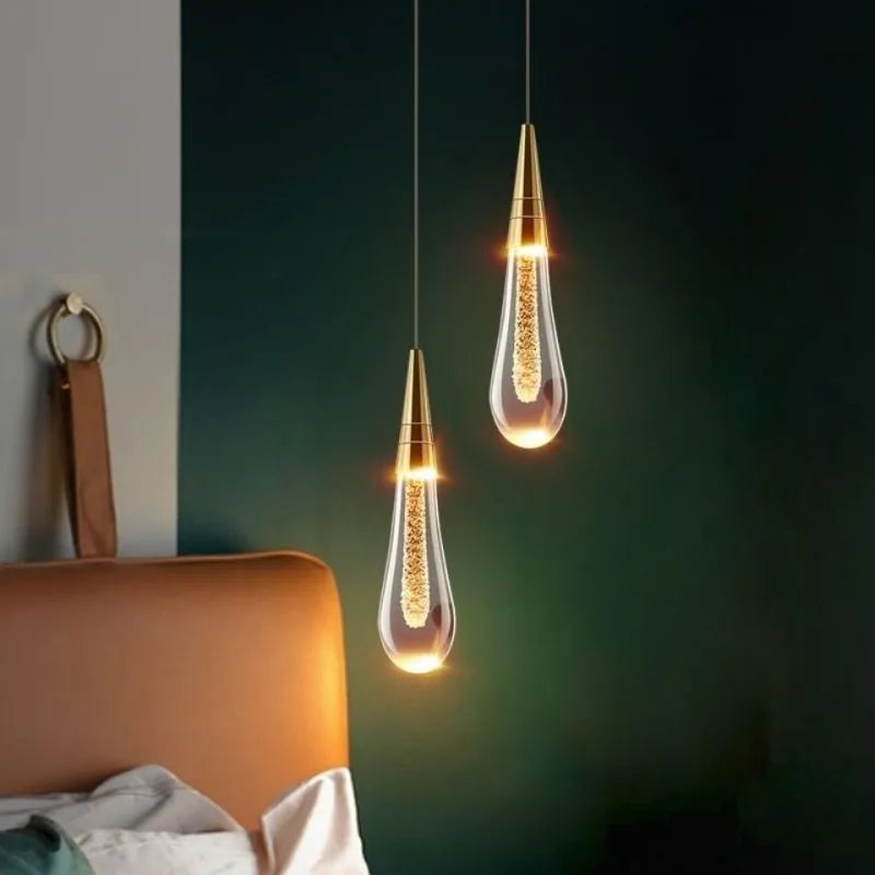Droplet-Shaped Gold Pendant Light
