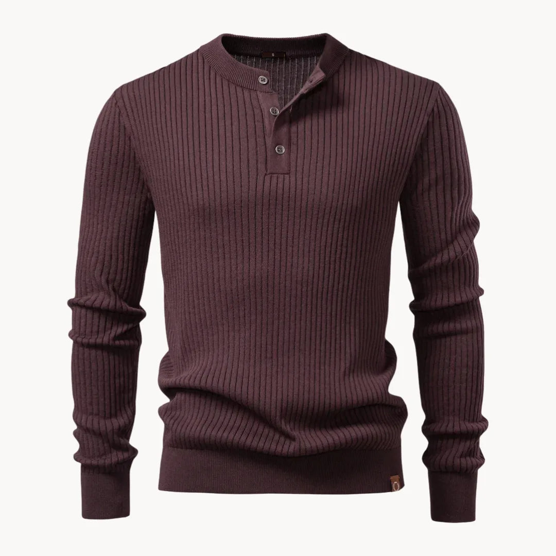 Men's Sweater with Round Neck and Button Closure for Daily Use