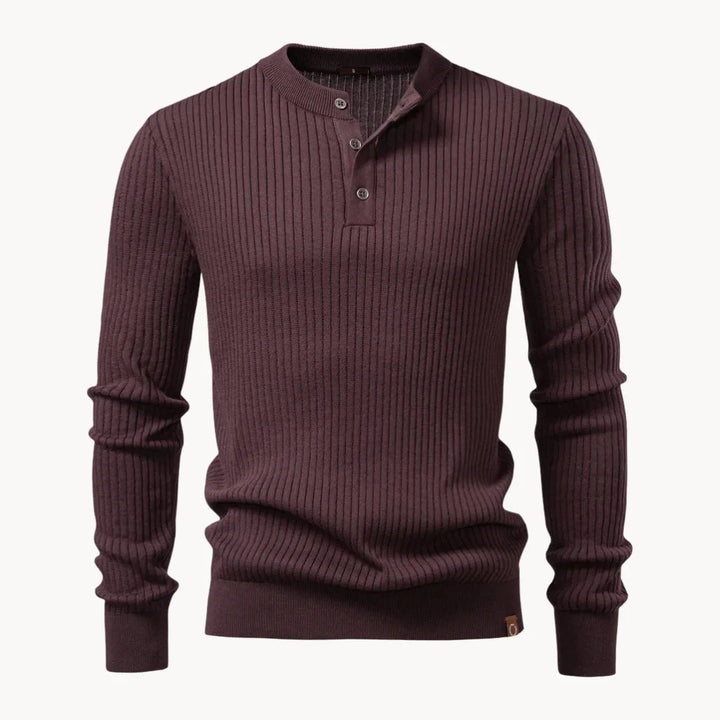 Men's Sweater with Round Neck and Button Closure for Daily Use