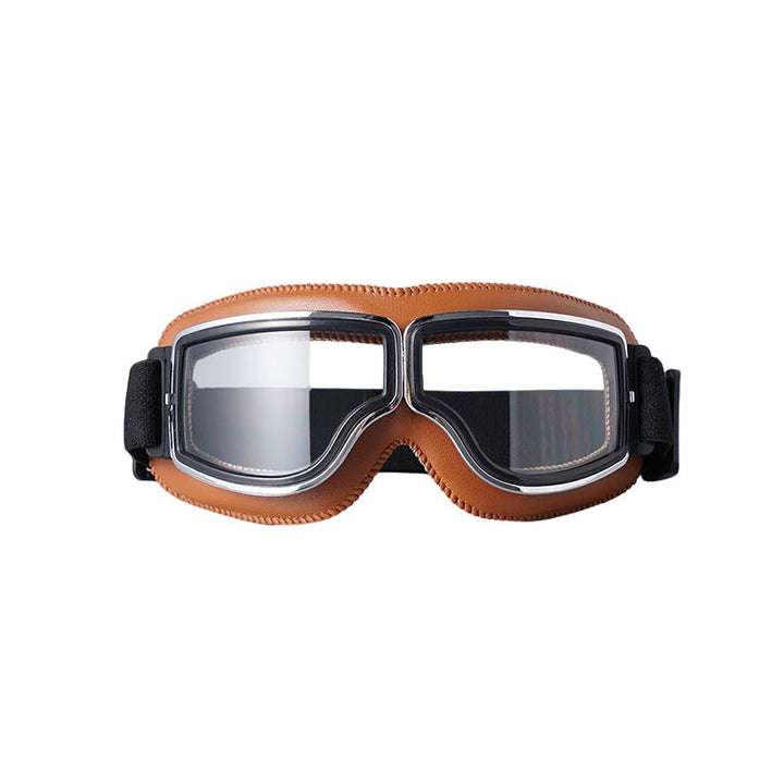 Classic Leather Aviator Goggles - Vintage Motorcycle Style with UV Protection