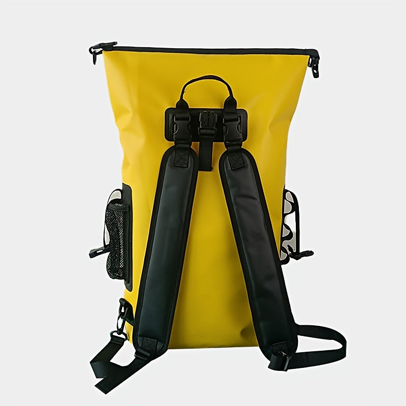 Waterproof 25L Roll-Top Backpack with Multiple Pockets, Sturdy Buckle, and Side Mesh Pocket