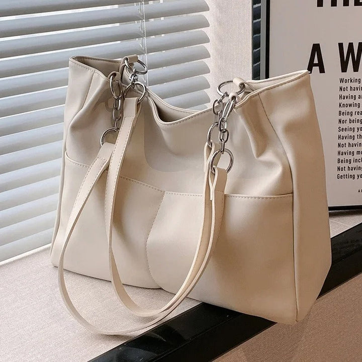 Solen – Large Vegan Cowhide Tote Bag, Chain Shoulder Bag